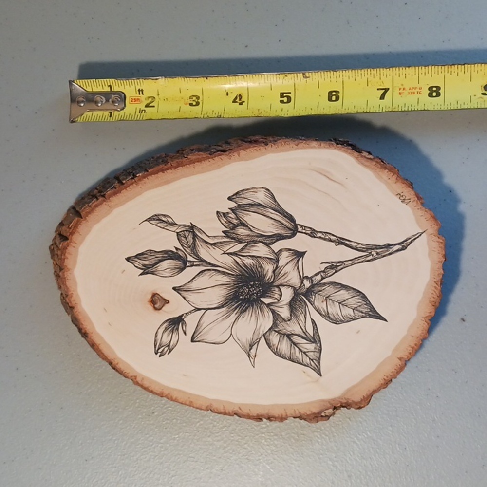 Magnolia Blooms on Basswood Slab Hand Crafted Original Unique Art #eshopchicago - Picture 5 of 9